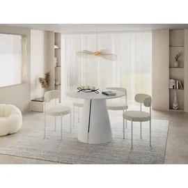 WFL GROUP Esstisch Rund Ausziehbar im Loft-Stil – 100 bis 180 cm – Industrieller Platzsparender Tisch mit Weißen Konischem Metallbeinen für 5 bis 8 Per... - Weiß