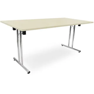 Besprechungstisch klappbar, Klapptisch Gestell Chrom gerader Fuß, Schreibtisch Maße 140x80 oder 160x80cm, Konferenztisch platzsparend stapelbar, hauseigene Fertigung (Ahorn, 160 x 80 cm)