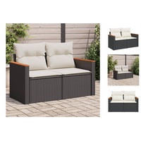 vidaXL Gartenbank Gartensofa mit Kissen 2-Sitzer Schwarz Polyrattan Außenbereich schwarz