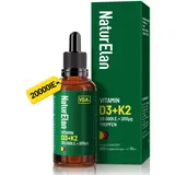 NaturElan Vitamin D3 K2 hochdosiert Tropfen - 20000I.E. + Vitamin K2 MK7 200 mcg pro Dosis, Vegetarisch, Ohne Zusätze, In Deutschland Produziert