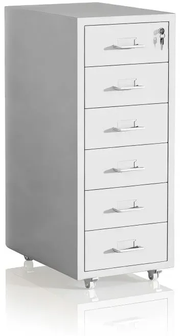 Relaxdays Abschließbarer Rollcontainer aus Metall Weiß,Silber