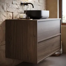 Badplaats Waschbeckenunterschrank Mali 80 x 46 cm Walnuss Braun - Hängender Badezimmerschrank mit 2 Schubladen und Montagematerial - Braun