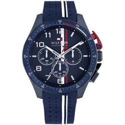 Chronograph TOMMY HILFIGER "BANK", blau, Armbanduhren, Herren, Quarzuhr, Armbanduhr, Herrenuhr, Silikonarmband, analog, Stoppfunktion
