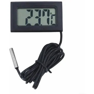 Wetterstation Digitales Thermometer – LCD-Display – 50 °C bis +110 °C Reichweite – wasserdichter Sensor – für Aquarium, Terrarium, Haus, Garten, 1–5 m langes schwarzes Kabel (2 Meter)