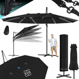 Kesser KESSER® Sonnenschirm Doppelsonnenschirm 4,6m x 2,7m Ampelschirm Abdeckung & Windsicherung mit Kurbel & Ständer Kurbelschirm Aluminium wasserabweisend Neigbar Kippbar 360° Drehbar