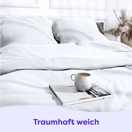 Wolkenfeld Mako-Satin Bettwäsche 200x220 weiß & 100% Baumwolle", - Traumhaft weiche Bettwäsche-Sets - 1x Bettbezug 200x220cm + 2X Kissenbezug 80x80