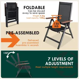 CCLIFE Gartenstühle 2er Set Hochlehner 7-fach verstellbar 150 x 60 x 110 cm dunkelgrau