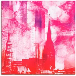 Leinwandbild ARTLAND "Hamburg Collage III", lila (farbe bild(er): lila), B:40cm H:40cm T:1,8cm, Canvas, Leinwand, Bilder, auf Keilrahmen gespannt