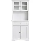 HOMCOM Küchenschrank Schublade Hochschrank Schrankfach Glastüren verstellbar Ablagen Küchenbuffet Wohnzimmer Esszimmer Weiß 79x40x180cm   Aosom