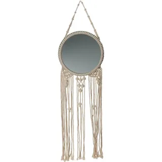 Koopman Dekospiegel Macrame 100 cm Ø 30cm Spiegel (Stück, 1-St., Packung), Dekorativ, 100cm länge, Ø 30cm Spiegel, Makramee, Hängedekoration beige|weiß