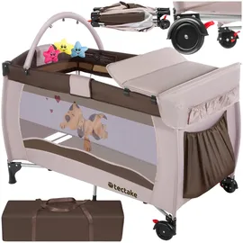 Tectake tectake® Kinder Reisebett, klappbar und höhenverstellbar, mit Bremsen, inklusive Tragetasche, 132 x 75 x 104 cm