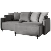 Fun Möbel Ecksofa Schlafsofa Sofa BETTO in Stoff Now or Never, Ottomane Links oder Rechts, Bettkasten, Rundumbezug grau