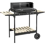 Holzkohlegrill Aus Metall Bbq Smoker Mit Räder, Höheverstellbar Grillrost, Holzablage 103x47x95 Cm Schwarz