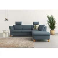 Ecksofa HOME AFFAIRE "Trelleborg L-Form" Sofas Gr. B/H/T: 252cm x 86cm x 213cm, Struktur, Ottomane rechts, ohne Bettfunktion-ohne Stauraum, blau (blaugrau) Federkern-Polsterung, wahlweise mit Bettfunktion und Stauraum