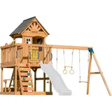 Axi Jack Spielturm aus Holz mit 2 Schaukeln. Rutsche Weiß WEISS Junior