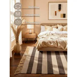 HANSE HOME Playa natur, weiß, schwarz, B:200cm H:6mm L:300cm, Jute, Teppiche, Teppich, Jute, Handgemacht, Naturteppich, Wohnzimmer, Läufer, Fransen
