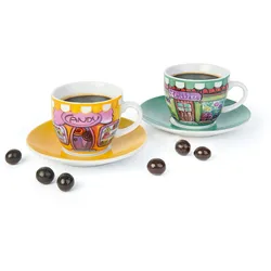 Excelsa Set mit 6 Espressotassen mit Untertassen Shops Porzellan 7 cl Bunt