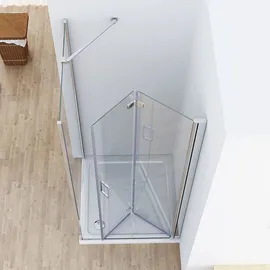 MIQU Duschkabine Eckig mit Falttür 80 x 75 cm grau/NANO Glas 185 cm DB7580
