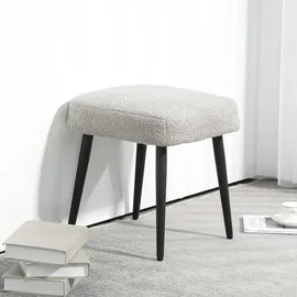 Homcom Fußhocker Sitzhocker Quadratischer Schminkhocker mit Kaschmir-Optik Stahlbeine, Hellgrau 42 x 42 x 47 cm,