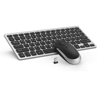 Seenda 2,4G Kleine Ultradünne Funk Tastatur- und Maus-Set, mit USB Empfänger für PC, Desktop, Kompakte Tastatur mit QWERTZ Layout schwarz|silberfarben