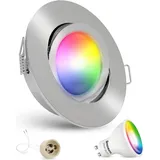 linovum Einbaustrahler schwenkbar dimmbar mit WLAN RGB GU10 Smart LED Birne - 230V Einbauspot gebürstet kompatibel mit Alexa & Google