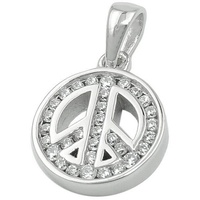 Schmuck Krone Kettenanhänger Anhänger Peace-Zeichen mit Zirkonia 925 Silber rhodiniert, Silber 925 silberfarben