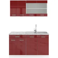 Vicco Mini-Küche R-Line, Bordeaux Hochglanz/Weiß, 140 cm ohne Arbeitsplatte