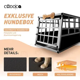 Cadoca® Hundetransportbox Aluminium Hundebox Kofferraum robust verschließbar trapezförmig L Alu 90x66x72cm