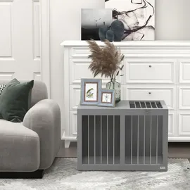 PawHut Hundekäfig für Zuhause Hundehütte für mittelgroße Hunde mit Türen Grau 80 x 50 x 56,5 cm
