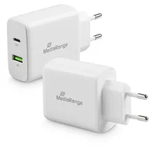 MediaRange Steckdosen-Ladegerät mit USB-A USB-C weiß