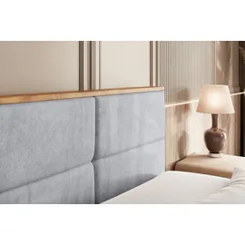 altdecor Boxspringbett mit H3-Matratze, Kopfteil und Bettkasten, mit Eiche Holz 160x200 Hellgrau Samt - Hellgrau