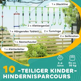 aiyaplay Ninja Warrior Hindernisparcours für Kinder Ninja Slackline Kit Grün