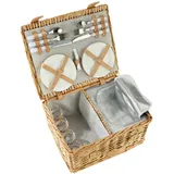Tectake tectake® Picknickkorb für 4 Personen, geflochtene Weide, mit Drehverschlüssen und Tragegriff, inkl. 20-teiliges Geschirrset und Kellnermesser