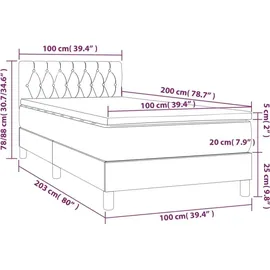 vidaXL Boxspringbett 100 x 200 cm Dunkelgrau
