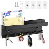 Echehi Schlüsselhalter mit 6 Haken, Einfach zu Installierende Schlüsselbrett Ohne Bohren, Metall Schlüsselablage, Garderobe, Briefständer, Geeignet für Eingangsbereiche und Hinter Türen. Schwarz