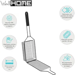 WellHome - Schwarzer antihaftbeschichteter BBQ-Grillkorb 54x14x8cm