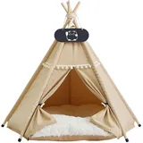 whiwhi Tipi Zelt für Haustiere mit Doppelseitigem Kissen Hundezelt Abnehmbar und Waschbar Luxery Hundehöhle Katzenzelt und Haustierhäuser 40x40x50cm