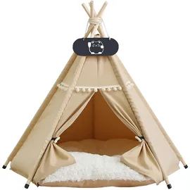 whiwhi Tipi Zelt für Haustiere mit Doppelseitigem Kissen Hundezelt Abnehmbar und Waschbar Luxery Hundehöhle Katzenzelt und Haustierhäuser 40x40x50cm