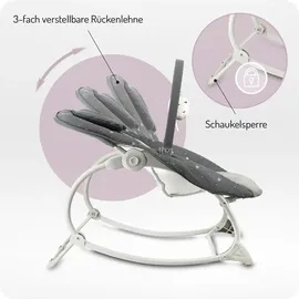 MOMI LAPIS für Babys bis 12 kg, Batteriebetrieb, 3-Punkt-Sicherheitsgurt, Bügel und 2 Spielzeuge, 3-fach verstellbare Rückenlehne, 8 Melodien, 3 Vibrationsmodi