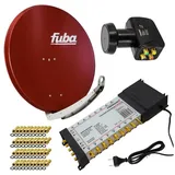 Fuba PremiumX Satelliten-Komplettanlage Fuba DAA 850 R Satellitenschüssel Alu Rot 5/16 Multischalter LNB F-Stecker, 1 SAT 16 Teilnehmer