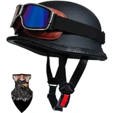 Halbschalenhelm mit ECE Zulassung, Retro Jethelm, Chopper Helm, Mofa Helm, Halbhelm Motorrad, Leicht Atmungsaktiv, Mit Schnellverschluss und Abnehmbarem Innenfutter
