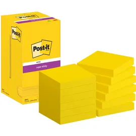 Post-it Super Sticky Notes, Packung mit 12 Blöcken, 90 Blatt pro Block, 76 x 76 mm Gelb