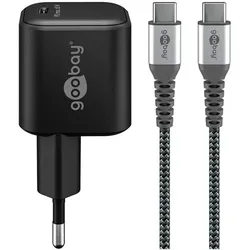 goobay Ladekabel mit Adapter USB C, Steckdose 1.0 m schwarz