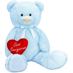 BRUBAKER Kuscheltier XXL Teddybär 100 cm mit Seni Seviyorum Herz (1-St), großer Teddy Bär, Stofftier Plüschtier blau