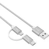 1,5M 2 in 1 Micro USB und Typ C Kabel passend für Samsung Galaxy Tab A E S S2 3 4 A7 A8 S5e S6 10.1" 8.0" 8.4" 9.7" SM-T590 T387 T380 T385 T580 P580 T280 T597 X200 Tablet Datenkabel Netzteil Ladekabel