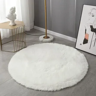 Badematte, rund, ultraweich, zottelig, Plüsch-Mikrofaser, Badezimmer, Boden, Badewanne, seitlicher Kreis, Badteppich, Wasseraufnahme, maschinenwaschbar, Schlafzimmer, Flur, Fußmatten (Weiß, 60 x 60 cm