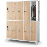Jan Nowak Spint Schließfachschrank 5b2a Metallspind Umkleideschrank 10 Fächer Stahlblech Pulverbeschichtet 172 cm x 136 cm x 45 cm Weiß/holzoptik - Jan Nowak