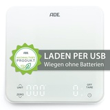 ADE Digitale Küchenwaage mit Akku - Aufladung per USB ohne Batterie | präzise Kaffeewaage mit integriertem Timer | bis 5 kg / 1 g