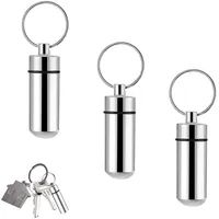 3 Stücke Pillendose Schlüsselanhänger, Pillenbox Schlüsselanhänger, Tablettendose für Unterwegs, Sos Kapsel Kinder, Pillendose Mini, für Outdoor Reise Camping(Silber)