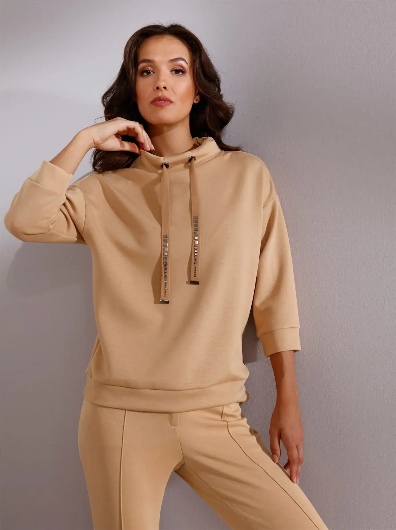 Sweatshirt CREATION L PREMIUM, Damen, Gr. 42, braun (camel), 50% Modal, 44% Polyester, 6% Elasthan, unifarben, Sweatshirts Sweatshirt